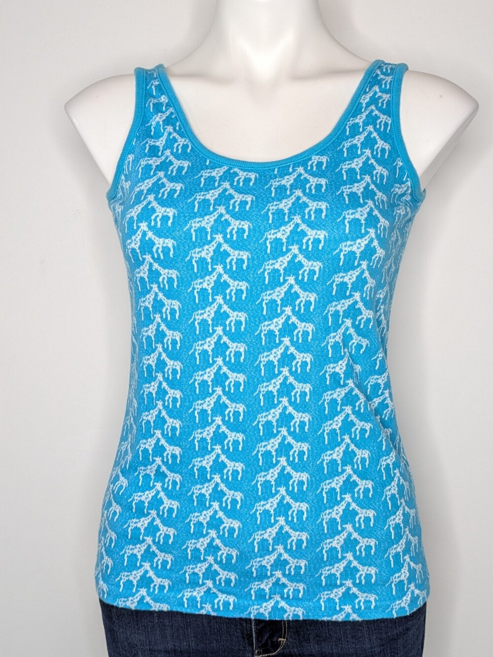 Vintage Blue White Knit Giraffe Scoop Neck Cotton Sweater Tank Top M